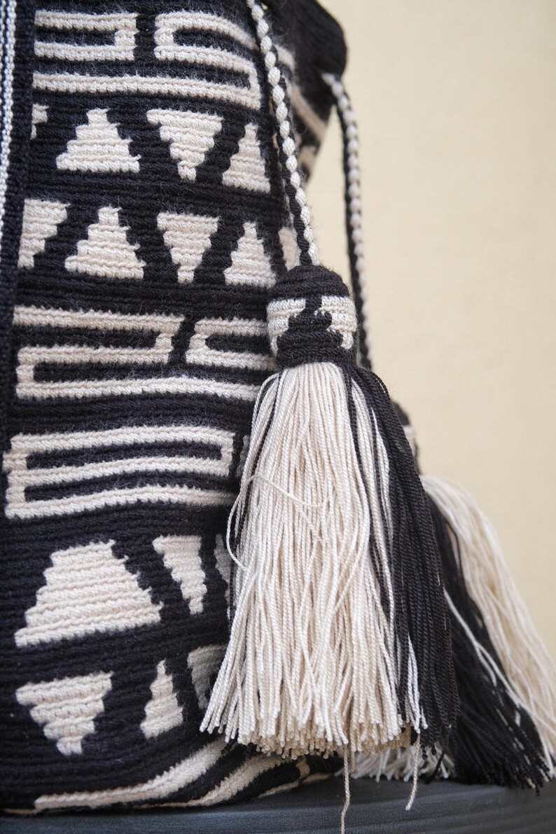 Borsa Wayuu Mochila bianca e nera, tracolla all'uncinetto, Boho Chic image 7