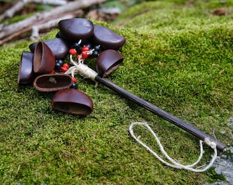 CONGOLO rattle.Shamanic rattle made out of jungle seeds from Amazon forest .