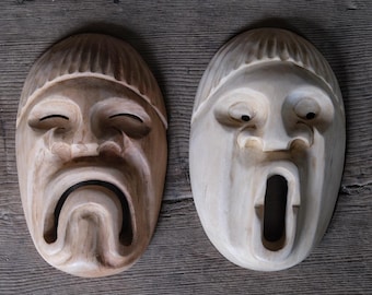 Kamëntša Wood Masks: Hand Carved Tribal Shaman Art, Colombia. 26 x 16 cm