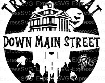 Trick or Treat Down Main Street Haunted Mansion Upside Down Castle | Download and Customize | SVG | Studio3