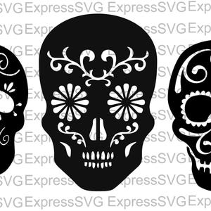 Lot de 3 fichiers numériques Sugar Skull, svg, cdr, eps, png