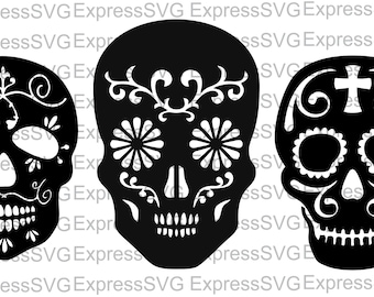 Sugar Skull 3 pack digital file, svg, cdr, eps, png