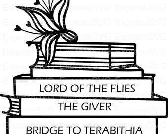 Stacked Books | Banned Books | Lord of the Flies | The Giver | Bridge to Terabithia | SVG