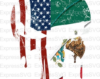 Punisher Mexican American Flag digital file, svg, png, studio3