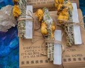 Rose Herb Smudge Stick with Crystal, 6 inches