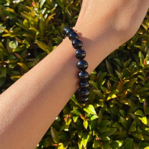 Black Obsidian Bracelet, Black Obsidian Beaded Stretch Bracelet, Round Bead Black Obsidian Crystal Bracelet