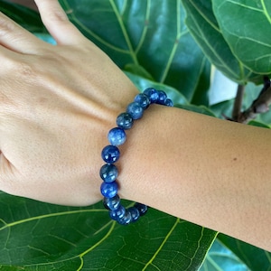 Natural Sodalite Bracelet, Sodalite Beaded Stretch Bracelet, Round Bead Sodalite Crystal Bracelet