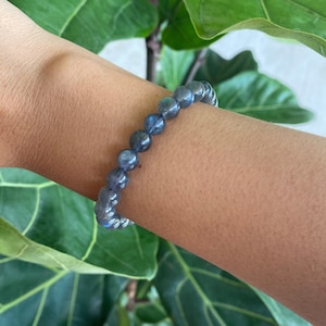 Natural Labradorite Bracelet, Labradorite Beaded Stretch Bracelet, Round Bead Labradorite Crystal Bracelet