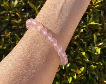 Rose Quartz Bracelet, Pink Rose Quartz Beaded Stretch Bracelet, Round Bead Rose Quartz Crystal Bracelet