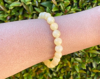 Natural Orange Calcite Bracelet, Orange Calcite Beaded Stretchy Bracelet, Orange Calcite Stone, Round Bead Orange Calcite Crystal Bracelet