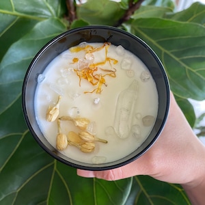 Clear Quartz Crystal Candle, Meditation Candle, Vegan Candle, Hidden Crystal Candle, Amber & Orchid scented soy candle, Hand Poured Candles