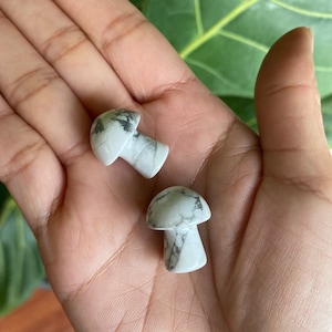 Mini Howlite Stone Mushroom Carving, White Howlite Crystal Mushroom Carving