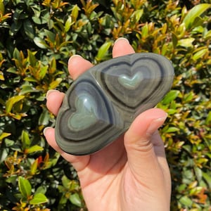 Rainbow Obsidian Double Heart Carved Crystal, Rainbow Obsidian Heart Crystal Carving, Rainbow Obsidian Crystal from Mexico
