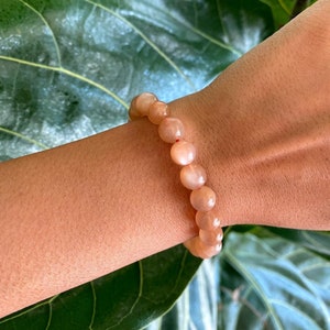 Peach Moonstone Bracelet, Peach Moonstone Stone Jewelry, Peach Moonstone Stone Round Stone Bracelet