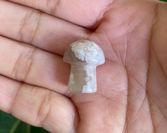 Flower Agate Stone Mini Mushroom Carving, Flower Agate Crystal Mushroom Carving