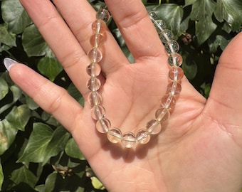 Natural Citrine Bracelet, Citrine  Beaded Stretch Bracelet, Round Bead Citrine Crystal Bracelet