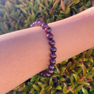 Natural Garnet Bracelet, Garnet Beaded Stretch Bracelet, Round Bead Garnet Crystal Bracelet
