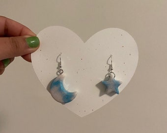 star and moon glitter whimsigoth earrings