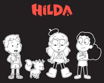 Adesivos da personagem Hilda e de criaturas