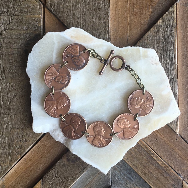 Custom Penny Bracelet, Sweet 16 Gift, 21st, 30th, 40th, 50th, 60th Birthday, You Choose Date, Copper Bronze Jewelry