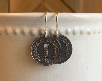 Vintage French Coin Earrings, Gift from France, Disc Earrings, Minimalist Jewelry, Gift for Her