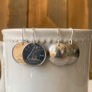 Canadian Dime Earrings, Nautical Jewelry, Bluenose Sailboat, Silver Disc Earrings, Coin Jewelry Canada