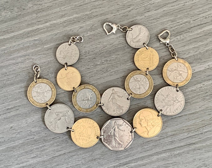 Vintage French Coin Bracelet  Marianne  France Souvenir Jewelry
