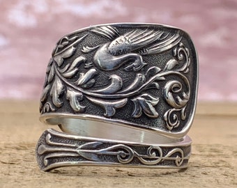 Sterling Silver Bird Spoon Ring, Knowles Silver, Bird Pattern 1880, Vintage Jewelry, Statement Ring