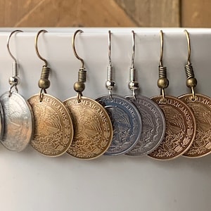 Mexican Centavos Coin Earrings, Mexico Jewelry, Copper Silver Earrings, Minimalist Style, Aretes de Mexico