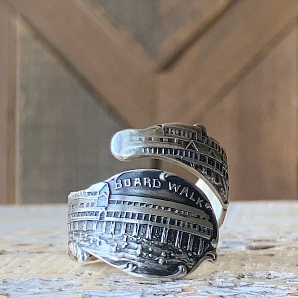 Atlantic City Skyline Spoon Ring, Sterling Silver Vintage Spoon, New Jersey Souvenir, Statement Ring