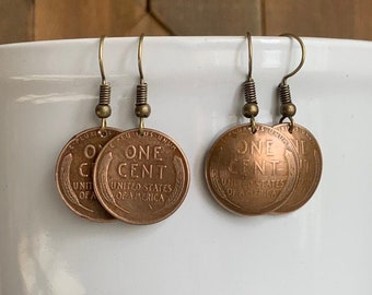 Custom Wheat Penny Earrings, Personalized Penny Gift, Penny Jewelry, Vintage Penny Earrings, 50th Birthday Gift, 40th Birthday, 21st Gift