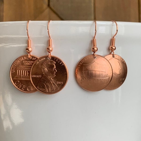 Custom Penny Earrings, Personalized Penny Gift, Penny Jewelry, Vintage Penny Earrings, 50th Birthday Gift, 40th Birthday, 21st Gift Idea