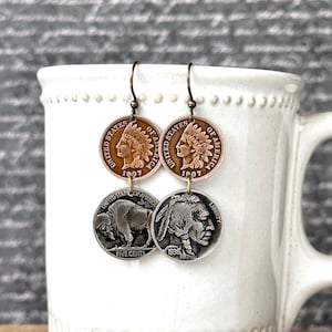 Buffalo Nickel & Indian Head Penny Coin Earrings Statement Jewelry  Southwestern Inspired