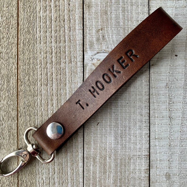 Personalized Leather Keychain Custom Hand-Stamped Wristlet | Etsy