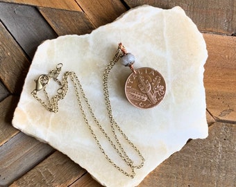 Vintage Italian Coin Necklace, Italy Souvenir, Copper Jewelry, Italia Pendant