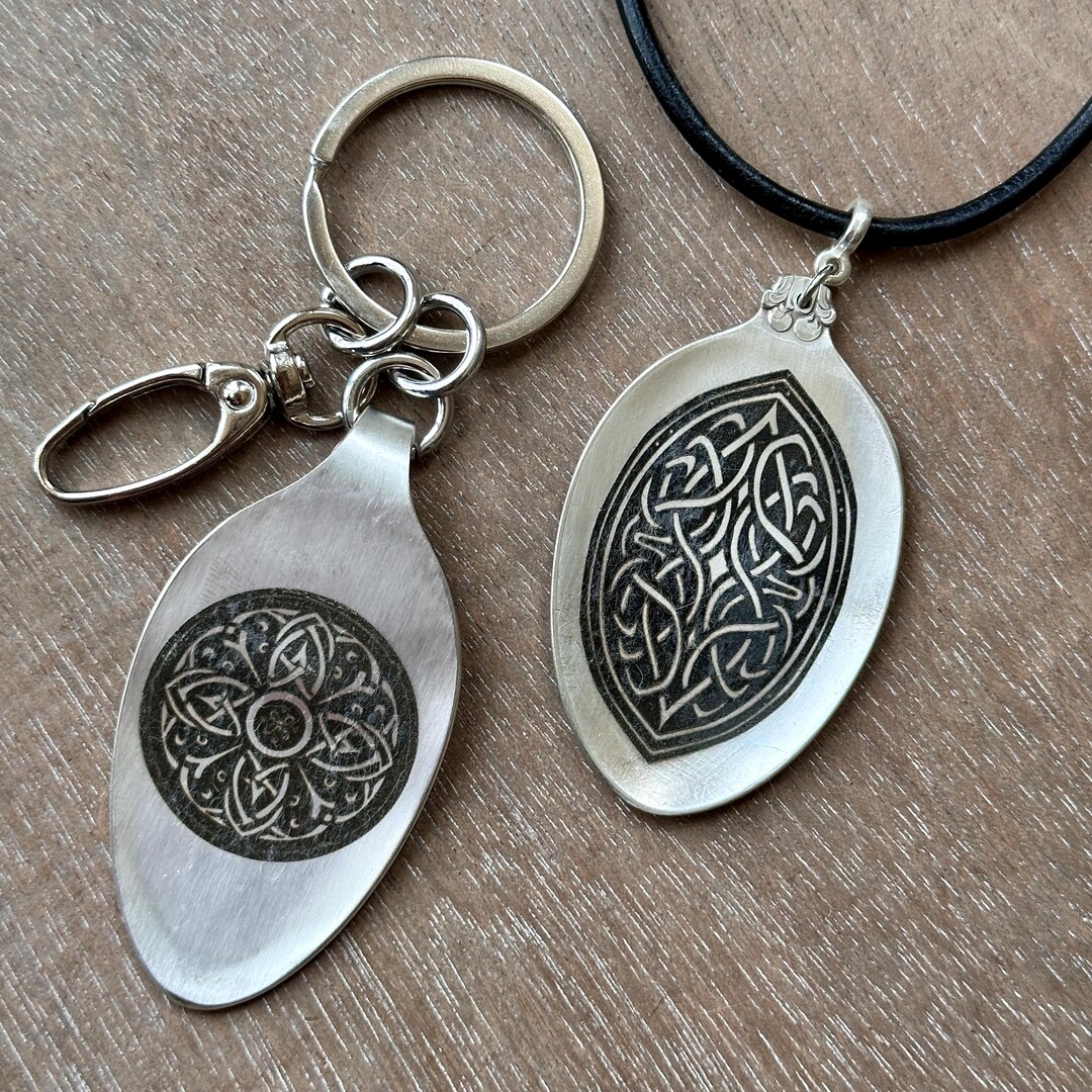 Spoon Keychain, Celtic Knot Design Necklace, Upcycled Spoon Pendant - Etsy