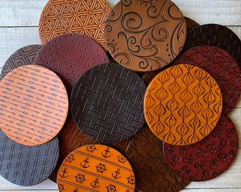 Handmade Leather Coasters, Wedding Gift, Custom Drink Coasters, Housewarming, Mix & Match, Gift for Him