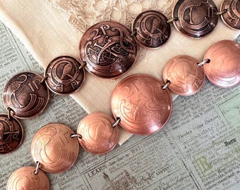Celtic Irish Coin Bracelet, Vintage Jewelry, Copper Bracelet, Ireland Souvenir, Gift for Her