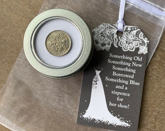 Lucky Sixpence Coin Wedding Gift for Bride, Irish Sixpence Wedding Tradition, Something Old, New, Borrowed, Blue, In Her Shoe