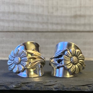 Sterling Silver Sunflower Spoon Ring, Vintage Spoon from Sweden, Hand Forged Silver Jewelry, Mid Century Modern Ring