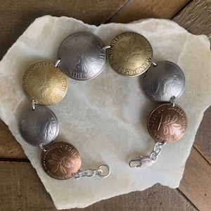Vintage German Coin Bracelet, Coin Jewelry,  Germany Souvenir, Silver Jewelry, Unisex Jewelry, Wanderlust, Statement Jewelry