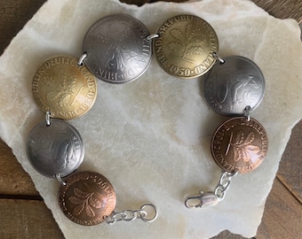 Pulsera vintage con monedas alemanas, joya de recuerdo de plata