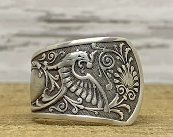 Vintage Dragon Spoon Ring, Sterling Silver, St George Pattern 1878, Dragon Jewelry