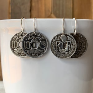 Vintage French Coin Earrings, Gift from France, Disc Earrings, Minimalist Jewelry, Gift for Her, Antique Coin