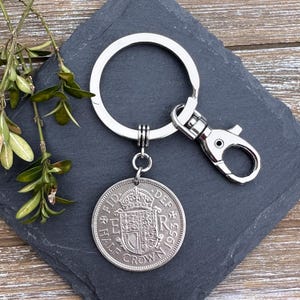 British Half Crown Coin Keychain, United Kingdom Keyring, UK, England Souvenir, Key Fob with Hook