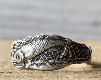 Nautical Spoon Ring, Sterling Silver, Atlantic City, Fish, Vintage Jewelry, Statement Ring