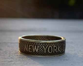 NYC Transit Token Ring, New York City, Brass Band, Upcycled Jewelry, Hand Forged Coin Ring