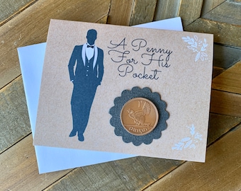 Lucky Irish Penny Wedding Card with Coin, Wedding Tradition, Lucky Penny Gift for Groom