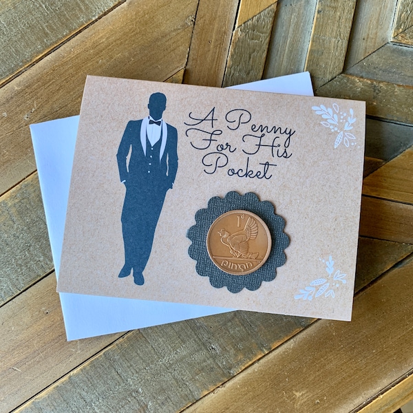 Lucky Irish Penny Wedding Card with Coin, Wedding Tradition, Lucky Penny Gift for Groom