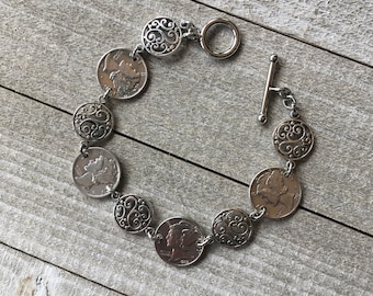 Mercury Dime Bracelet, 75th, 80th, 85th 90th Birthday Gift, Sterling Silver Jewelry, Vintage Coin